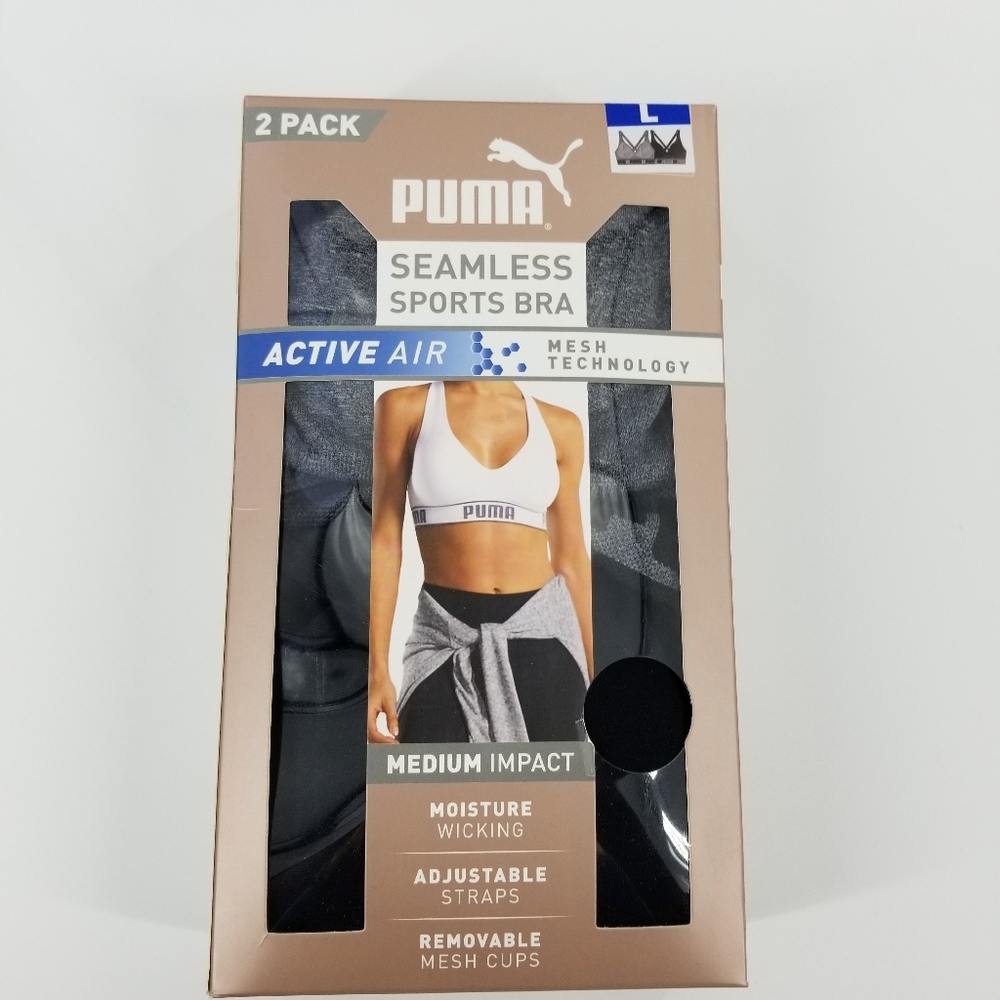 Puma 2 Pack Seamless Sports Bra - Black/Gray NWT